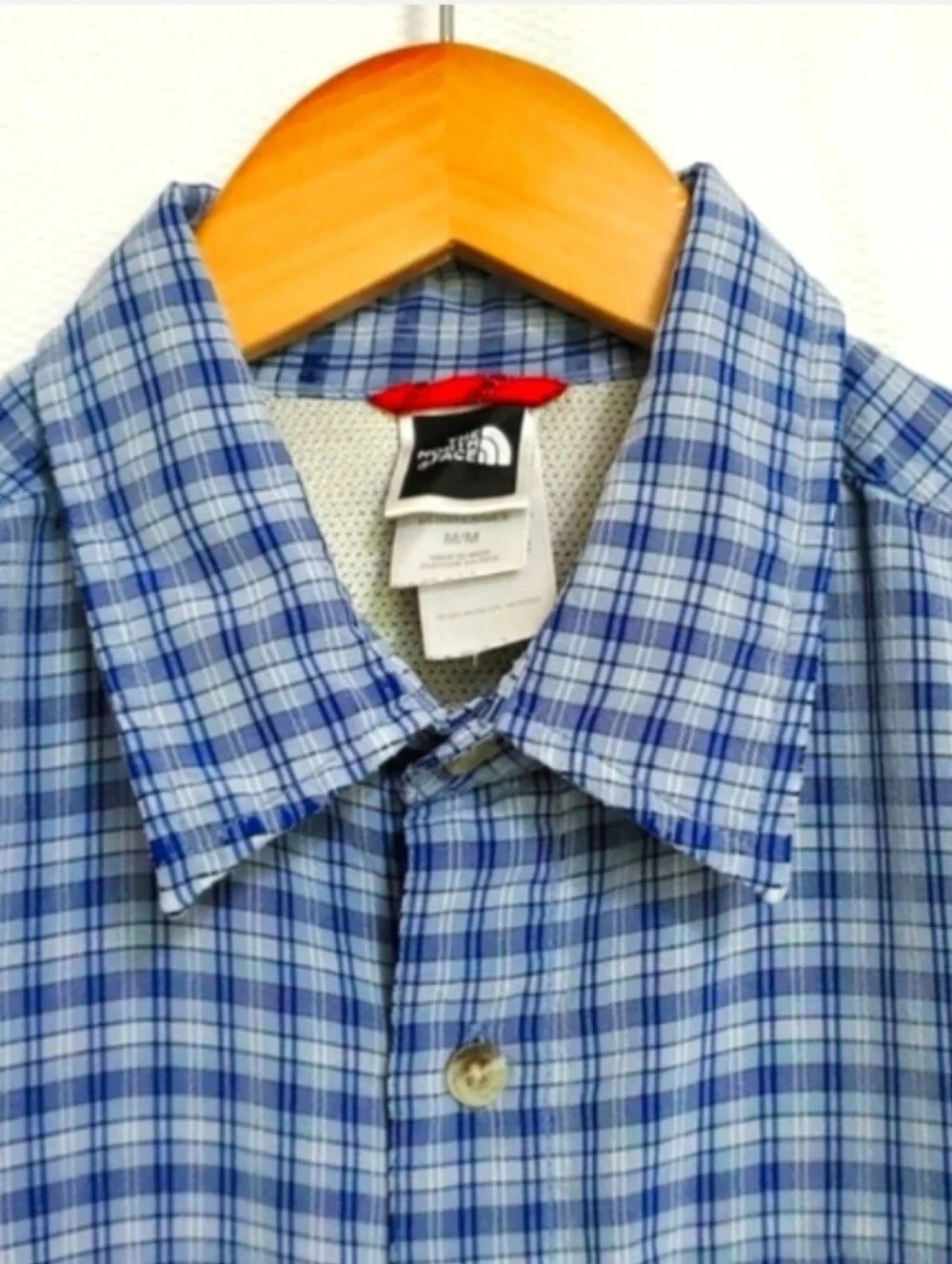 The North Face Blue Plaid Short Sleeve Button Down Shirt Mens Medium